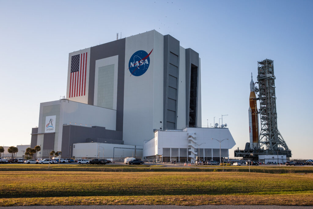 NASA’s Moon rocket is on the move at the agency’s Kennedy Space Center in Florida, rolling out of the Vehicle Assembly Building for a 4.2-mile journey to Launch Complex 39B on March 17, 2022. Carried atop the crawler-transporter 2, the Space Launch System (SLS) rocket and Orion spacecraft are venturing to the pad for a wet dress rehearsal ahead of the uncrewed Artemis I launch. The first in an increasingly complex set of missions, Artemis I will test SLS and Orion as an integrated system prior to crewed flights to the Moon. Through Artemis, NASA will land the first woman and the first person of color on the lunar surface, paving the way for a long-term lunar presence and serving as a steppingstone on the way to Mars. Photo credit: NASA/Kim Shiflett, March 17, 2022