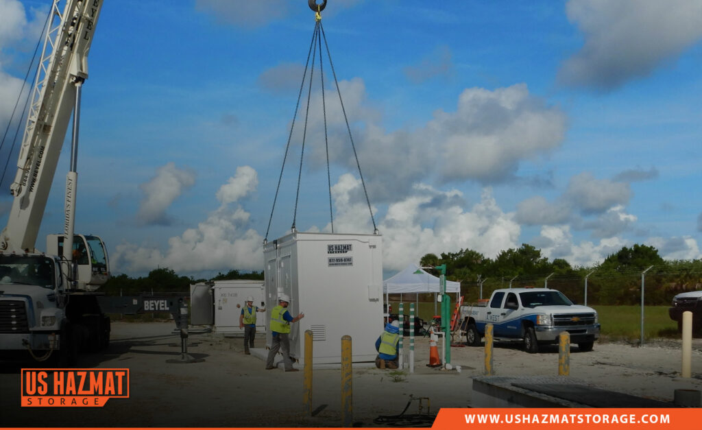 US Hazmat Storage delivers fire-rated chemical storage buildings to NASA Kennedy Space Center at Cape Canaveral Florida.