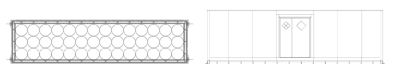 8' x 30' Chemical Drum Storage Barrel Capacity Diagram