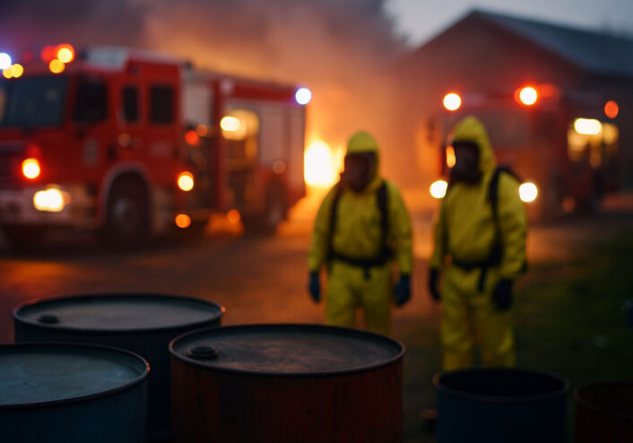 Chemical storage drum emergency fire hazmat accident