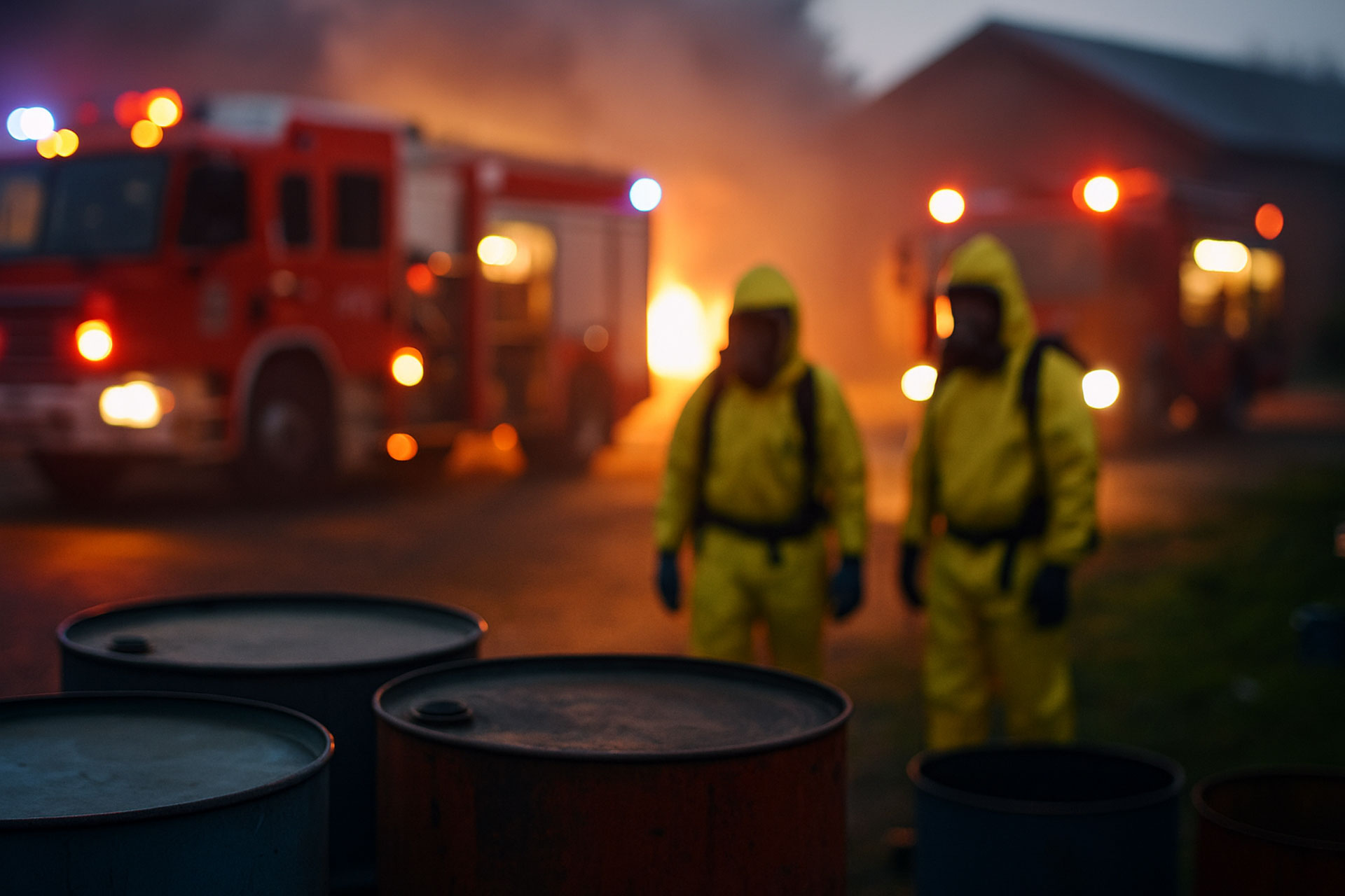 Chemical storage drum emergency fire hazmat accident