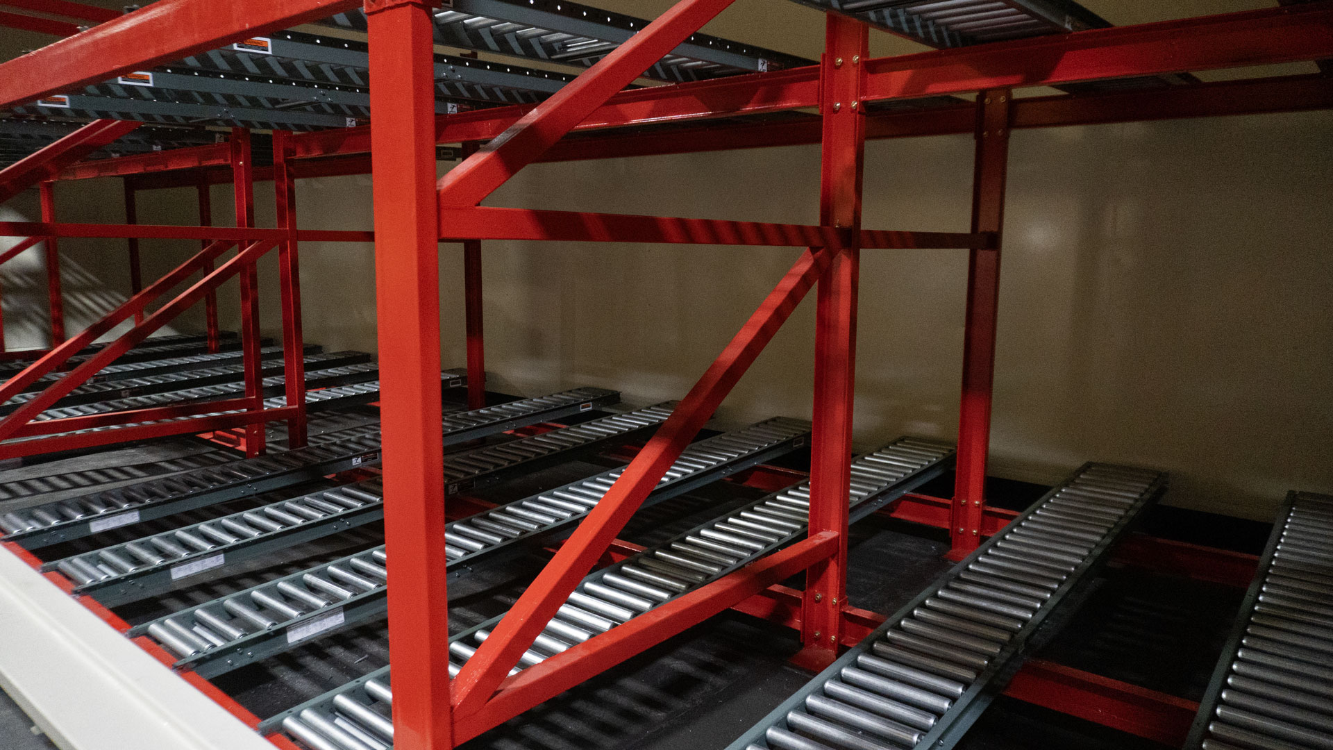 Steel racking installed inside a hazmat storage building