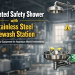 safety shower with stainless steel eyewash station