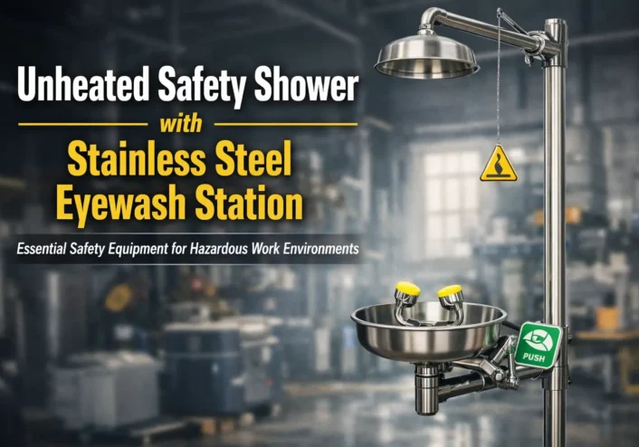 safety shower with stainless steel eyewash station