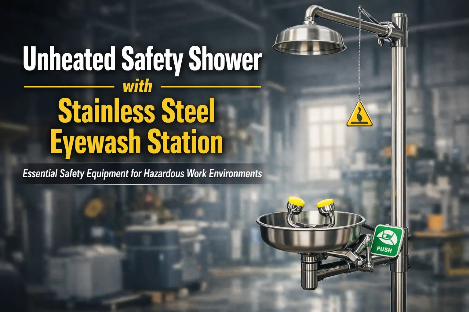 safety shower with stainless steel eyewash station