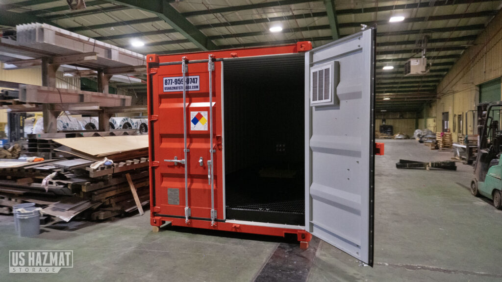A BoxSAFE-C converted ISO container configured for hazardous material storage
