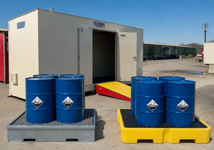 Choosing Between Steel and Plastic Drum Containment Pallets for Corrosive Materials By Hazmat Storage
