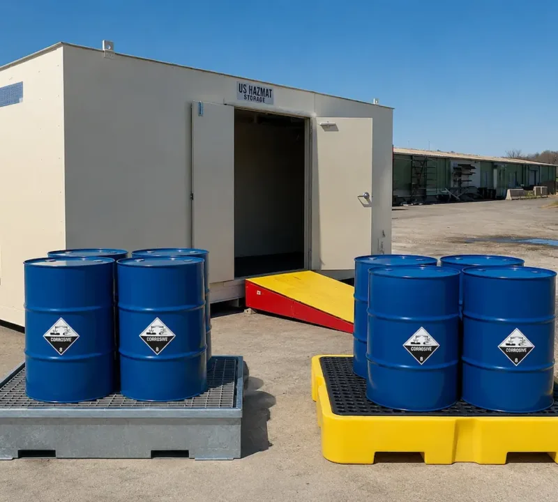 Choosing Between Steel and Plastic Drum Containment Pallets for Corrosive Materials By Hazmat Storage