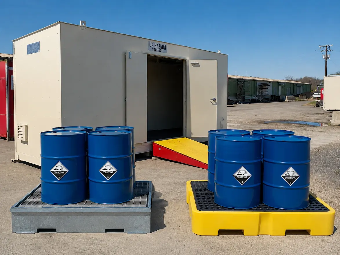 Choosing Between Steel and Plastic Drum Containment Pallets for Corrosive Materials By Hazmat Storage